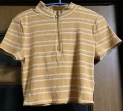 Aeropostale ハーフジップ リブTシャツ イエロー ボーダー Lのサムネイル