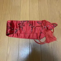 赤の花柄刺繍 帯 和風