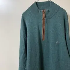 ⑤グリーン ハーフジップニットセーター メンズXL ヴィンテージ古着