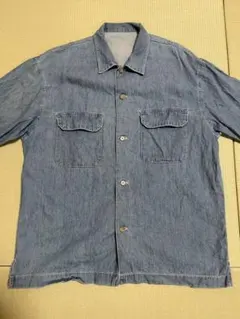 GU ライトデニムオーバーサイズワークシャツ5部袖　Lサイズ　62Blue