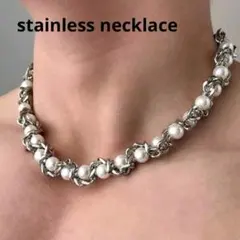 ネックレス パール シルバー y2k チェーン グランジ ステンレス 男女兼用