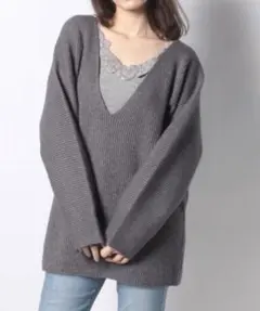 ミスティック mystic 深Vリブニット 美品