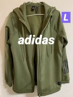 メンズadidasアディダス◆スリーストライプス長袖ジップパーカー◆カーキ◆L