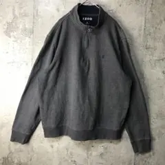 Y1676古着　トレーナー　スウェット　ハーフジップ　ワンポイント　チャコール
