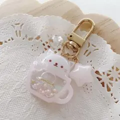 ねこ ドリンク オイル入り シェイカー キーホルダー レジン ハンドメイド