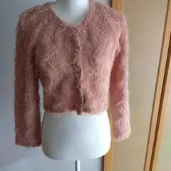 ピンク ファー調 カーディガン 長袖
