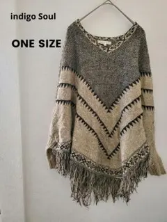 indigo Soul【ONE SIZE】フリンジ付きポンチョ