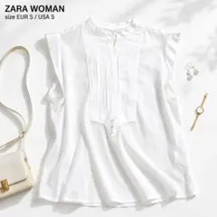 ZARA ザラ コットン ピンタック ノースリーブ ブラウス シャツ S 白のサムネイル