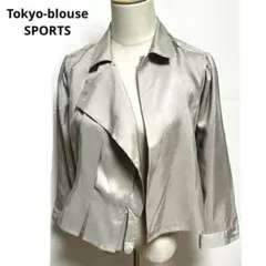 東京ブラウス　前タックプリーツブラウス　レトロ　ベージュ　サテン調ブラウス