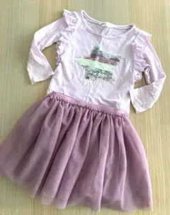 H&M100cm 春　長袖シャツ・チュールスカートセット　パープル