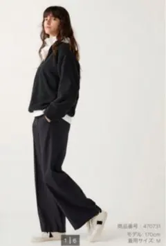 sale＊ユニクロ　ブラッシュドジャージーワイドパンツ　ダークグレー・M＊手洗可