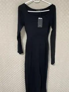 リブ編み ブラック ロングワンピース Fサイズ