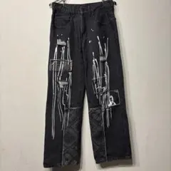 メンズ　ブラックデニムパンツ　韓国風