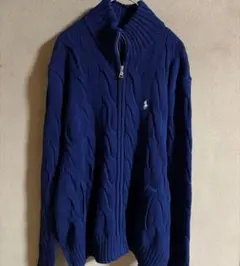 Polo Ralph Lauren ネイビー ケーブルニット ジツプM