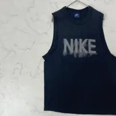 NIKE ロゴ プリント リブ クルーネック タンクトップ ブラック グレー M
