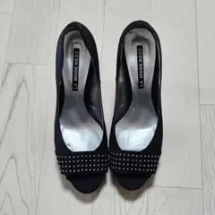 LA MODE ROZE パンプス 黒 オープントゥ ヒール 11.5cm