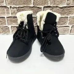 ブラック ボア付きレースアップブーツ 24cm 丸いつま先 防寒 あったか