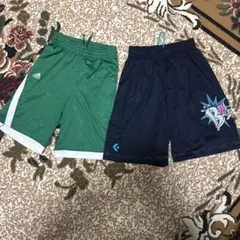 adidas とコンバ－スのバスケットパンツ 緑 ネイビー150cm