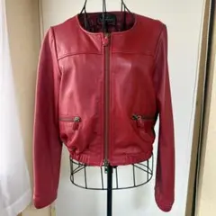 ✩美品✩グレースコンチネンタル ノーカラー ラムレザージャケット レッド 38のサムネイル