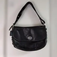 ☆美品【COACH】ブラック レザー ターンロック ショルダーバッグ 2way