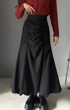 レディース ブラック ロングスカート 異素材ドッキング mily biletのサムネイル