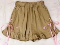 試着のみ　レースアップフリルショートパンツ　キャラメル