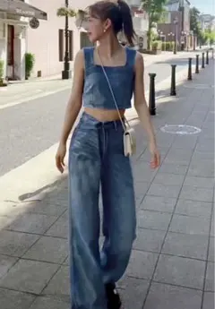 GRL ビスチェXワイドパンツデニムセットアップ[gm604]