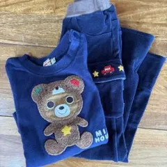 miki HOUSE ネイビー クマ刺繍 トレーナーとパンツセット ued品