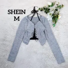 シーイン クロップド丈レースアップ×ホルターネックアンサンブル(M)グレー×黒