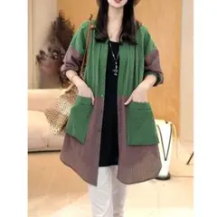 切り替 オシャレデザイン バイカラー 大きなポケット ブラウス 通勤 着痩せ