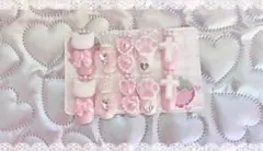 ♡現品♡ネイルチップ量産型地雷系ねこ白ピンク平成女児ゴテゴテ推し活