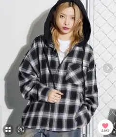 MSG チェック フード付きシャツ Sサイズ