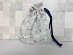 シマエナガ柄　巾着袋/コップ袋