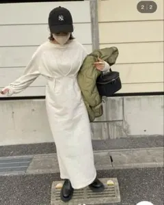 ウエストタック スウェットワンピース 長袖