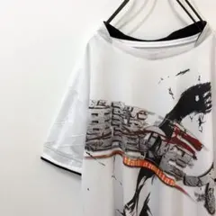 進撃の巨人 エレン 巨人化 ビッグ ロゴ メッシュ レイヤード風 Tシャツ