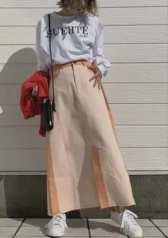 【新品タグ付き】　Q　キュー　ロングスカート　バイカラー　М