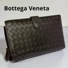 ボッテガヴェネタ イントレチャート ダークブラウン レザー 二つ折り ファスナー
