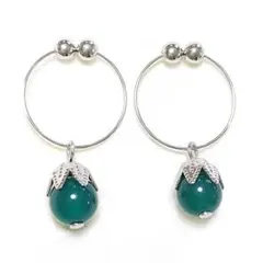 【開運・リフレッシュ】ノンホールピアス　イヤリング グリーン瑪瑙 良品質天然石