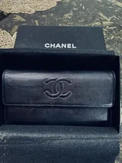 超551 美品 CHANEL シャネル デカココ カーフスキン フラップ長財布