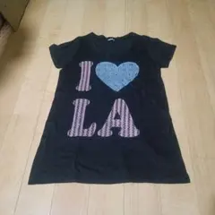 I ❤️ LA ストーン装飾 ブラックTシャツ