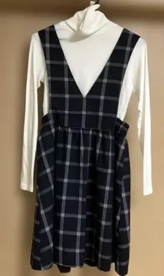 ワンピース　ネイビー系チェックVネックOLIVE des OLIVE 150cm