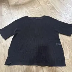 メッシュ編み ダークブラウン 半袖Tシャツ　GU