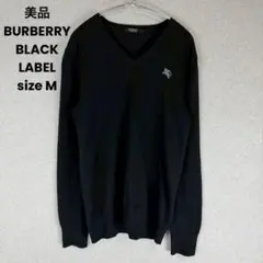 美品 BURBERRY BLACK LABEL ホース刺繍 ロゴ Vネック