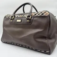 美品 DAKS ボストンバッグ 旅行用バッグ ブラウン チェック シボ革 メンズのサムネイル