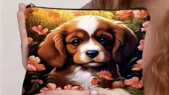 キャバリア　ポーチ　メイクポーチ　小物入れ21cm x 13cm 犬のサムネイル