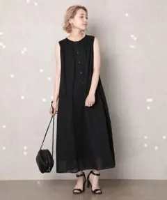 O998フリークスロングシャツワンピースノースリーブ無地ブラック黒コットン綿春夏