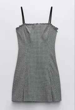 【新品未着用タグ付】ZARA ギンガムチェック キャミワンピース ブラック M
