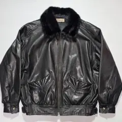90s【メンズM相当】本革レザージャケット ファー 裾絞り アンドレ・ルチアーノ
