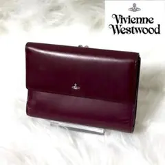 【美品】ヴィヴィアン レザー 三つ折り財布 オーブ がま口 ロゴ金具 ボルドー