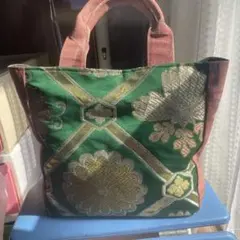 刺繍トートバッグ 緑と茶色